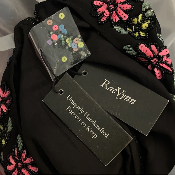 Uniquely Handcrafted Black “Billie” Beaded Floral Cut-Out Mini Dress - Picture 4 of 5